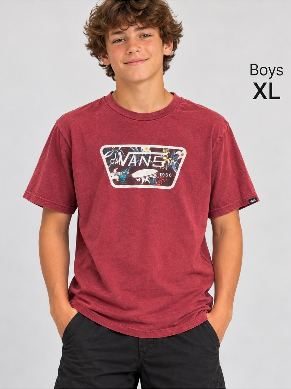 Vans Boys' Maroon Graphic Logo Tee XL